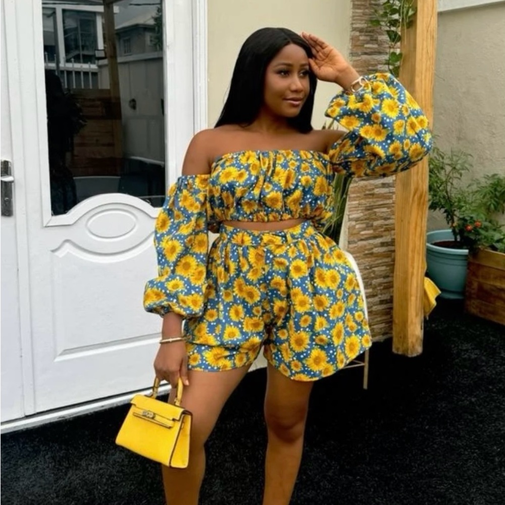 Brand New Floral Off-Shoulder Top and Shorts Set